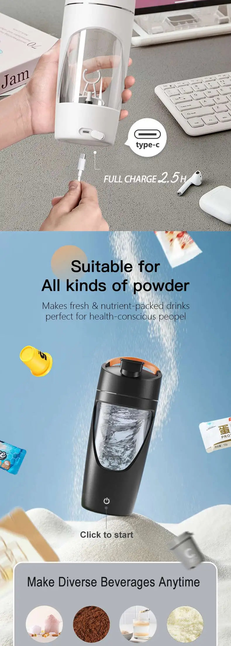 FitnessJunk™700ml USB Shaker Bottle